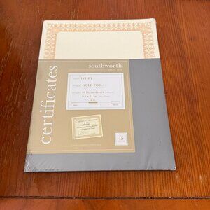 Southworth Ivory Certificate Paper 66 Lb 8.5 X 11 In Gold Foil 15 Shts Lot of 2